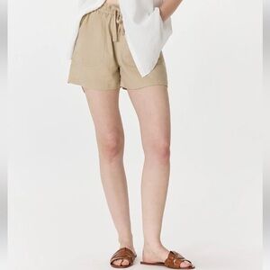Quince Beige High-Waist Drawstring Shorts